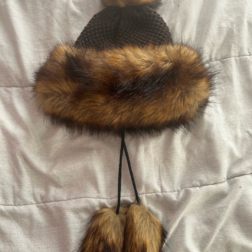 Brown Faux Fur Trimmed Women's Coat